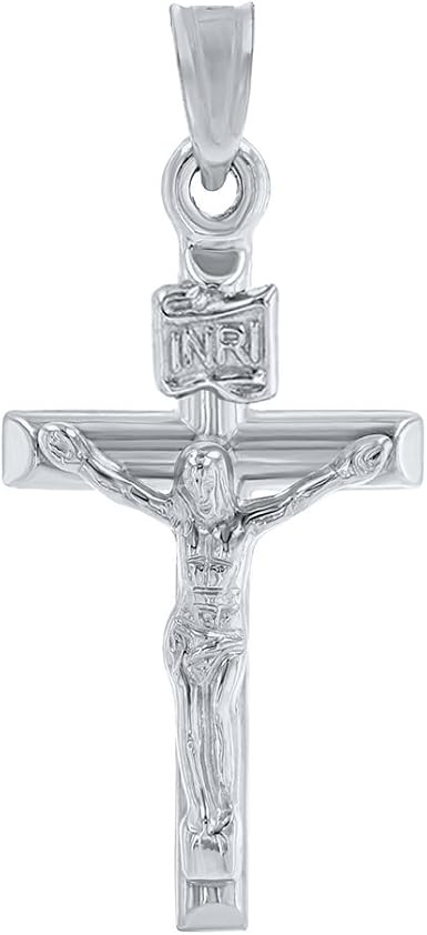 14K White Gold Polished INRI Crucifix 