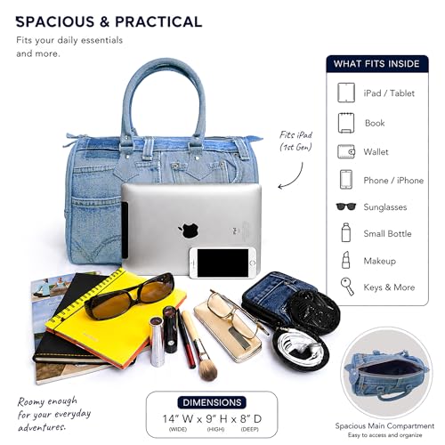 Bolso grande reciclado de mezclilla para mujer 14 pulg miniatura 5