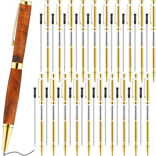 Colarr 20 Pcs 7mm Slimline Pen Kit with Refill Wood Turning Twist Pen Kit Lathe Turning Supplies for DIY Copper Making Friend Teacher Students Gifts(Gold)