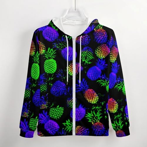 Colorful Pineapple Men's Zip Up Hoodie Casual Drawstring Hooded Sweatshirt with Kanga Pocket4