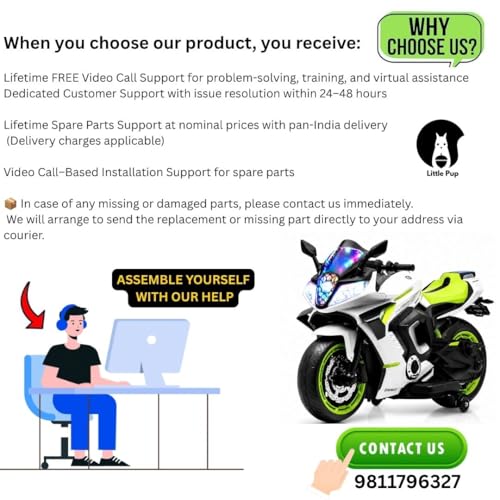 Image of LITTLE PUP Yamaha R9 Battery Operated Bike for Kids | Electric Bike for Child | LED Light & Music | Baby Ride on Toy Rechargeable Battery | for Kids to Drive 2 to 10 Years Boys and Girls (Green)