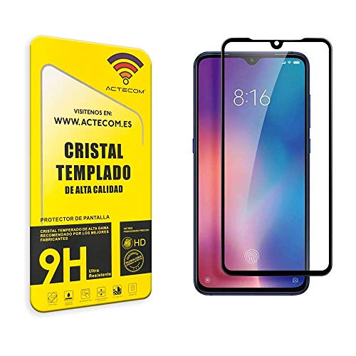 actecom® Protector Pantalla 3D 9D Negro Cristal Templado Compatible con XIAOMI Mi 9 SE Completo con Marco 2.5D
