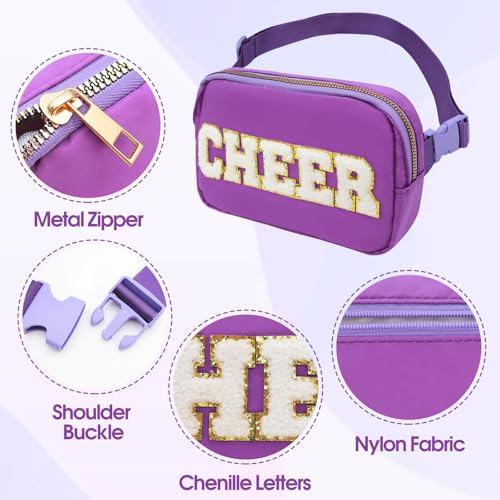 Image of PainZieteg Cheer Fanny Pack for Girls Chenille Letter Nylon Belt Bag Purple