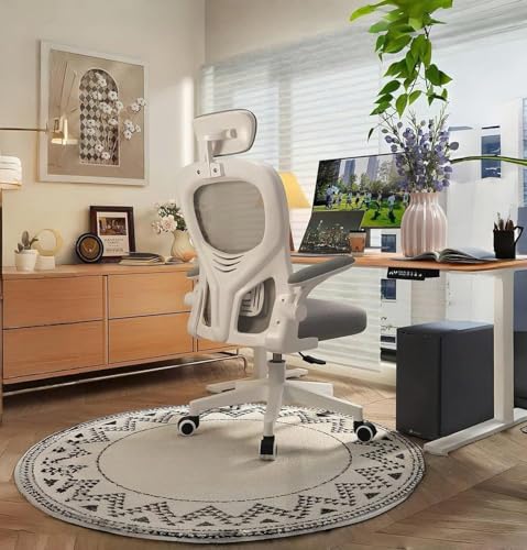Gaming Chair Computer Chair with FabricOffice Chair with Armrest & Adjustable Seat Ergonomic Video Game Chair with Neck and Massage Lumbar Support (White/Grey)