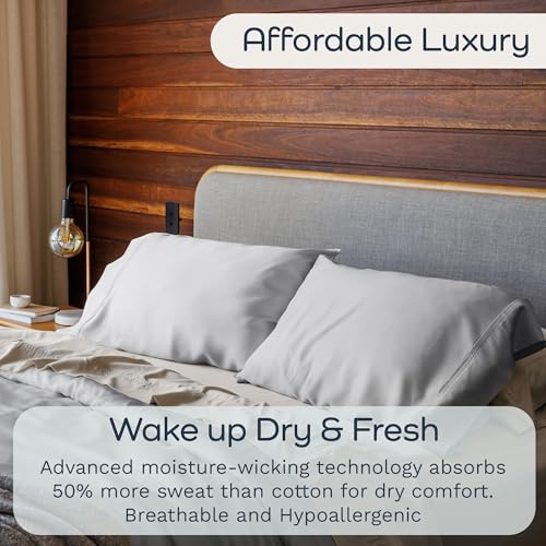 Image of Olive + Crate Tencel Lyocell Eucalyptus Sheets King Size - Cooling Tencel Sheets for Hot Sleepers with 18 Inch Deep Pocket Fit - Gray Mist 4-Piece Set