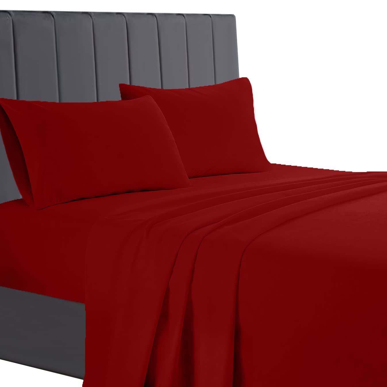 A ATH COLLECTION Egyptian Cotton Flat Sheet, 200 Thread Count Cotton Soft, Fade & Wrinkle Resistant Flat Bed Sheets (Super King, Red)