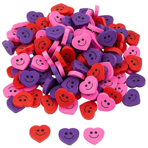 Mini Smile Face Heart Erasers - Bulk 144 Pieces - Valentine's Day Teacher Giveaways and Party Favors