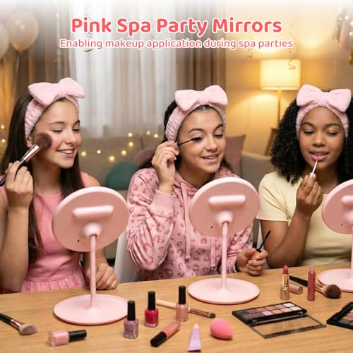 Set de 6 espejos de maquillaje rosados redondos portátiles miniatura 3