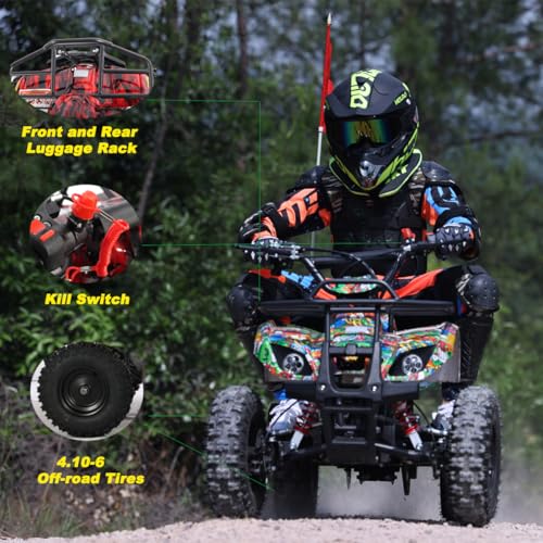 Image of X-PRO Gas ATV 4 Wheelers 40cc ATV Quads Quad with Front and Rear Disc Brake for Kids (Hot Rod Flame)