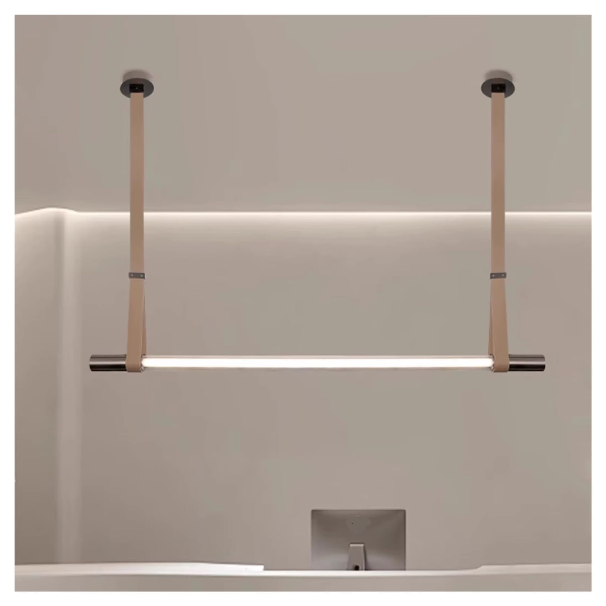 Ceinture Longue en Cuir léger et Luxueux, Style Minimaliste Moderne, idéale pour la Salle à Manger d'un Restaurant et créant Une Ambiance chaleureuse.