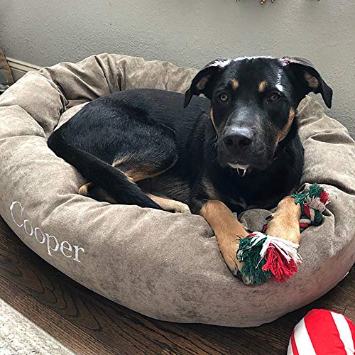 Image of Majestic Pet Personalized Bagel Dog Bed - Machine Washable - Soft Comfortable Sleeping Mat - Durable Supportive Cushion Custom Embroidered - Available Replacement Covers - Extra Large Silver Grey