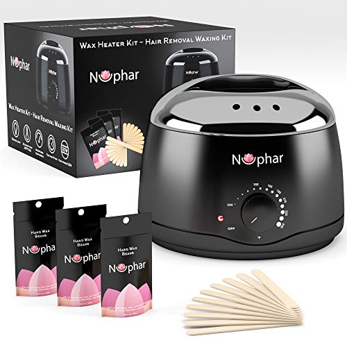 Wax Warmer Hair Removal Kit | Waxing Kit with 3 Hard Wax Beans and 10 Applicator Sticks | Professional and Home Wax Heater for Women and Men | Face | Body | Bikini Hair Removal