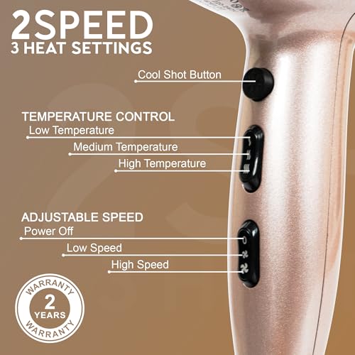 Image of Hair Dryer for Women | Fast Drying, Low Heat Damage, Smooth & Frizz-Free Hair | 1800-2000W Professional Blow Dryer with Cool Shot | Gustto Elevate (Rose), BIS Certified