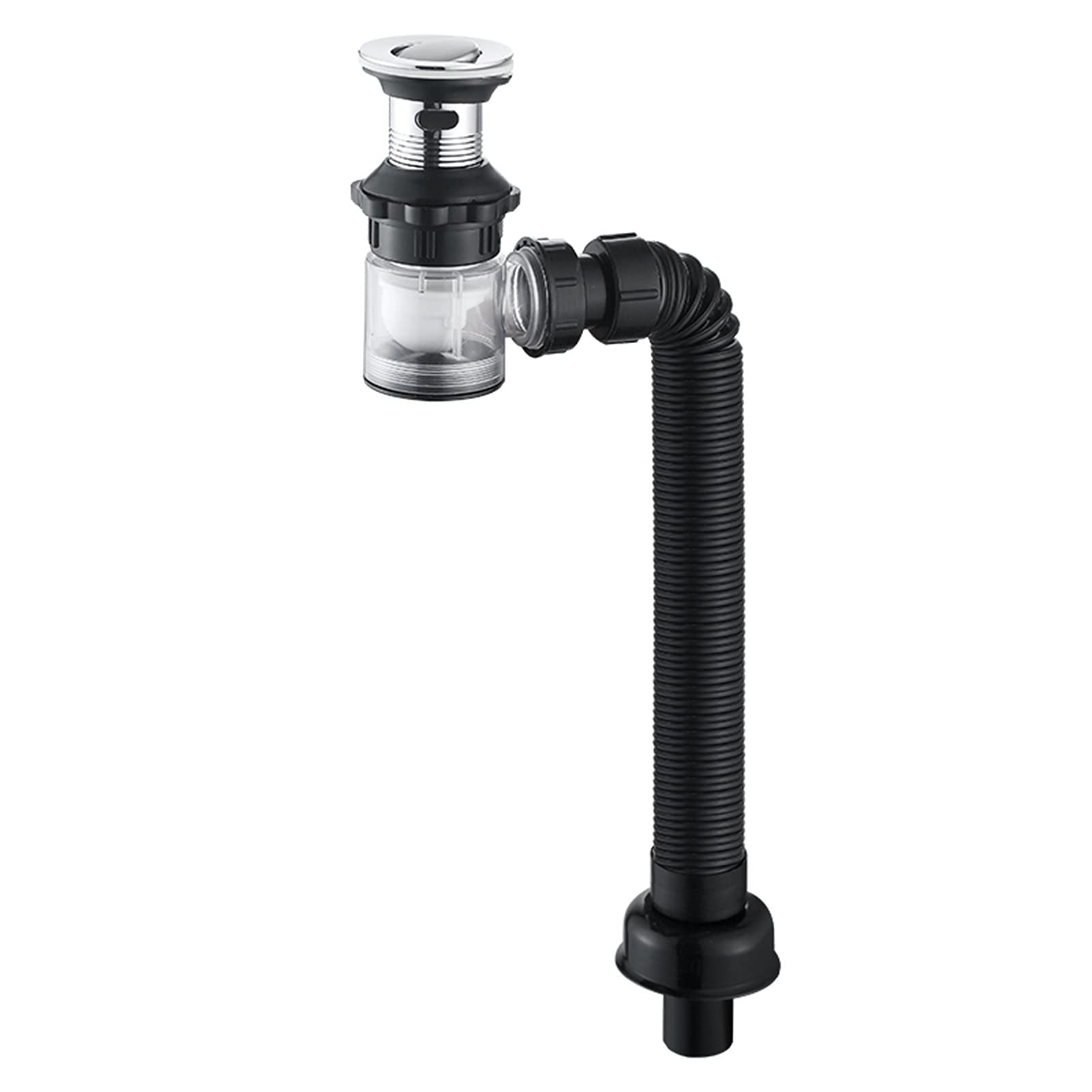 Trampa de Botella, Sellado Antiolor Antibloqueo Accesorios para fregaderos Drenaje de Pared/Suelo Universal Durable Lavabo Tubo de desagüe (Color : Negro, tamaño : B)