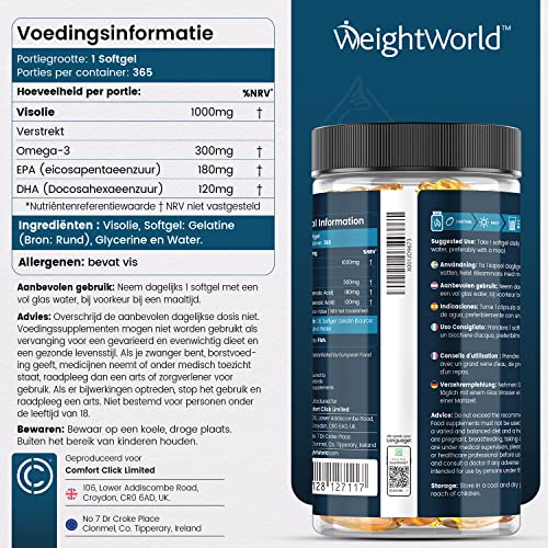 Omega 3 Visolie Softgels - 365 softgels voor 1 jaar - 1000 mg per dag met 180 mg EPA en 120 mg DHA - Niet-GMO… - Image 7