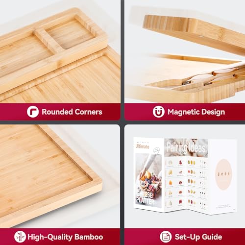 Easoger Large Bamboo Charcuterie Board Set with Code LV88KEU7