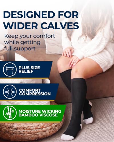 Image of Pembrook 3 Pairs Plus Size Compression Socks Wide Calf - Bamboo Viscose Compression Socks for Women Wide Calf