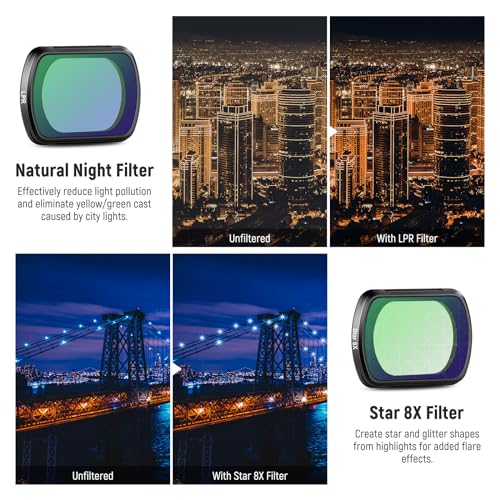 Image of NEEWER Magnetic Effect Filter Set Compatible with DJI OSMO Pocket 3, 4 Pack 8X Star /Blue Streak Anamorphic /Light Pollution Reduction /Black Diffusion 1 /4 Filters, Multi Coated HD Optical Glass