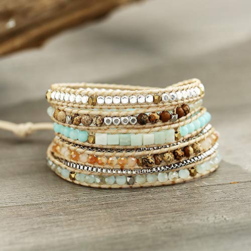 Image of Plumiss Women Boho Handmade Natural Stone Crystal Leather Bead Wrap Bracelets Collection