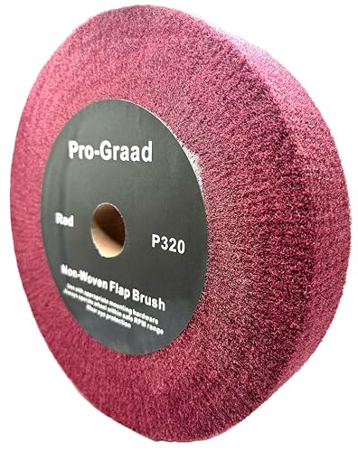 Image of 12 inch x 2 inch x 1-1 /4 inch Red Bench Grinder Polishing Wheel Flap Brush, 320 Grit, Tight Weave, Great for refurb of Golf Clubs and Metal, Non-Woven Wheel for Copper, Metal, Finishing, and Burnishing
