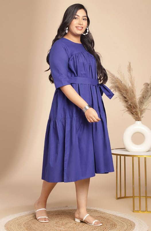 Image of Janasya Women's Poplin Fit and Flare Midi Dress
