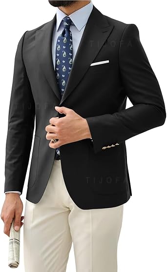 Mens Casual Blazer Sport Coats Gold Button Slim Fit Business Jackets for Prom Wedding