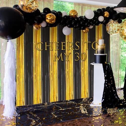 ACCEVO 3Pack Black Gold Party Streamers 32x82 Feet