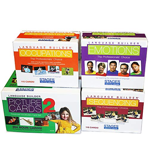 Language Builder 4-Box Follow Up Kit (Nouns 2, Sequencing, Emotions, and Occupations flash card sets)