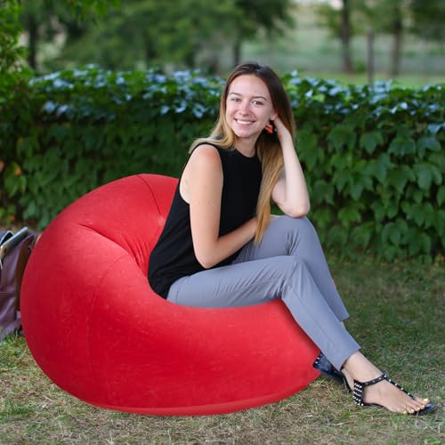 Image of Realspring Inflatable Bean Bag Chairs Outdoor Blow up Camping Chairs Inflatable Lazy Sofa Folding Portable Bean Bag Loungers Couch for Movie Night(Red,2 Pcs)