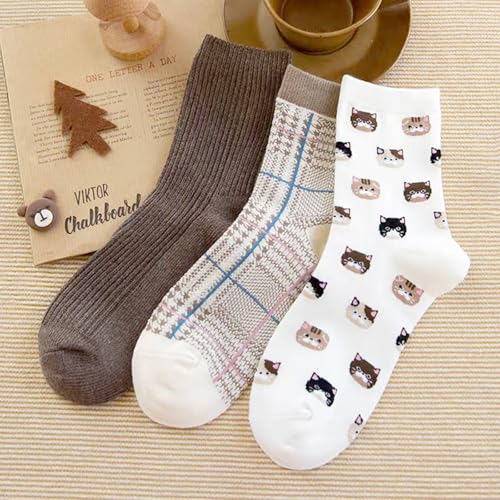 Image of Women's Crew Socks Cute Bear Cat Floral Soft Fancy Socks Gifts for Women