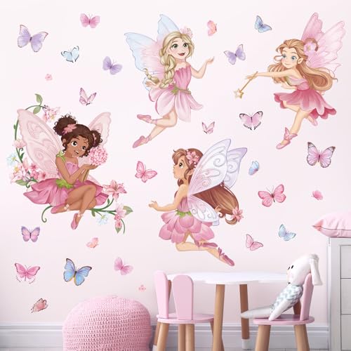 Pegatinas de pared hadas rosas para dormitorio infantil miniatura 3