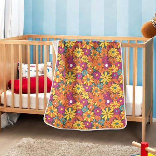 Image of Toddler Blanket for Baby Boy and Girl Soft Warm Swaddle Blanket for Toddler and Infant 30X40in Colorful Floral Pattern Groovy Flowers