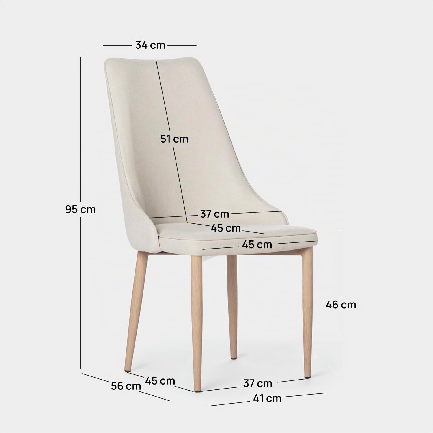 KLAST Pack 4 sillas de Comedor tapizadas Beige con Pata Natural
