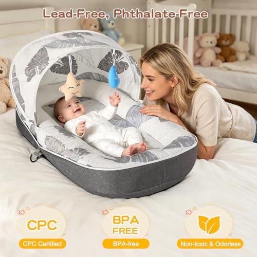 Image of Baby Lounger, Portable Foldable Infant Lounger for Newborn to Toddler(0-12 Month), Baby Nest for Home Travel Dual-Purpose