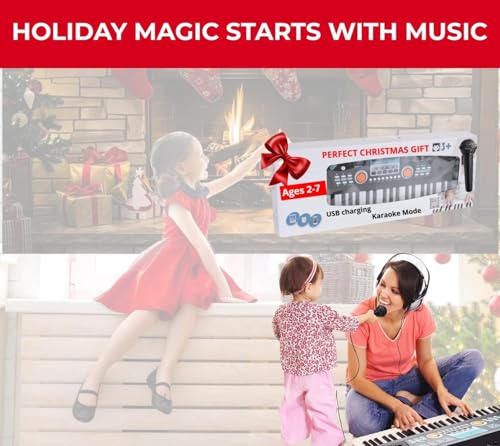 image for PYLE Digital Piano Kids Keyboard - Portable 61 Key Piano Keyboard, Lea