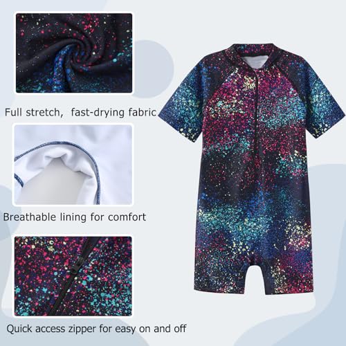 Image of Girls One Piece Rash Guard Swimsuits for Kids UPF 50+ Sun Protection Short Sleeve Swim Shirt