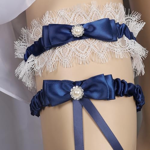 Image of Lace Wedding Garters for Bride with Pearl Party Prom Leg Garter Belt