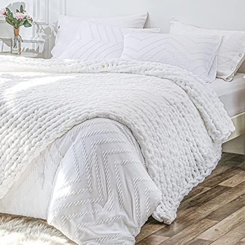 Chunky Knit Blanket Throw 40x40, Soft Chenille Knitted Throw Blanket, Small Throw Blanket Chunky Yarn, Thick Cable Knit Throw, Cute Rope Knot Throw Blankets for Couch Bed Sofa (White)