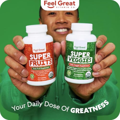 Feel Great USDA Organic Fruit and Vegetable Supplements | 20+ Super Reds & Greens for Natural Energy Support | Vegan Fruit and Veggie Vitamins | 2 Pack of 90 Count - Image 3