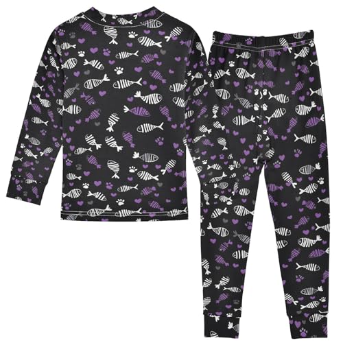 ALAZA Fish Bone Heart Love Pajamas Long Sleeve Sleepwear 2-Piece Pajama Set2