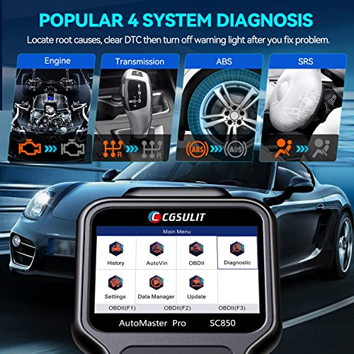 CGSULIT OBD2 Scanner Car Diagnostic ABS SRS Transmission Check Engine Code Reader, Airbag Reset Tool, OBD ABS SRS Scanner for Car, SC850 Diagnostic Scan Tool for All Vehicles, Lifetime Free Update