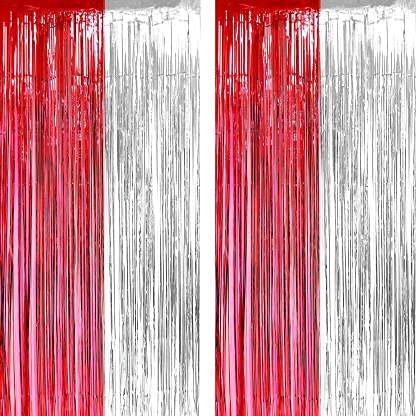 Rdgadgets Red Silver Foil Curtains 3 X 6 Feet for Birthday Decoration 4Pcs Foil Curtain for Decoration - Striped,Golden Birthday,Anniversary,Bachelorette, Bridal Shower,Wedding Engagement Decoration