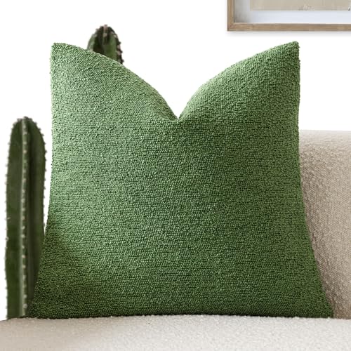 Image of Foindtower Decorative Textured Boucle Throw Pillow Covers Accent Solid Pillow Cases Neutral Soft Cozy Couch Cushion Case for Chair Sofa Bedroom Living Room Home Decor 20x20 Inch,1PC,Forest Green