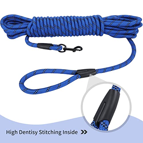 Image of Long Dog Leash for Training 50Ft-Reflective Nylon Rope with Swivel Hook-Recall Agility Lead for Large Small Medium Dogs Outside Walking Hiking-Royal Blue Diam 1 /2 inch