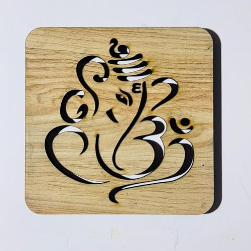 Image of Khushi Decors MDF Laser Cut Ganesh Ji Wall Hanging | Decorative Wooden Lord Ganesha Cutout for Home Temple Office Pooja Room 5 * 5 Inch (Light Brown)