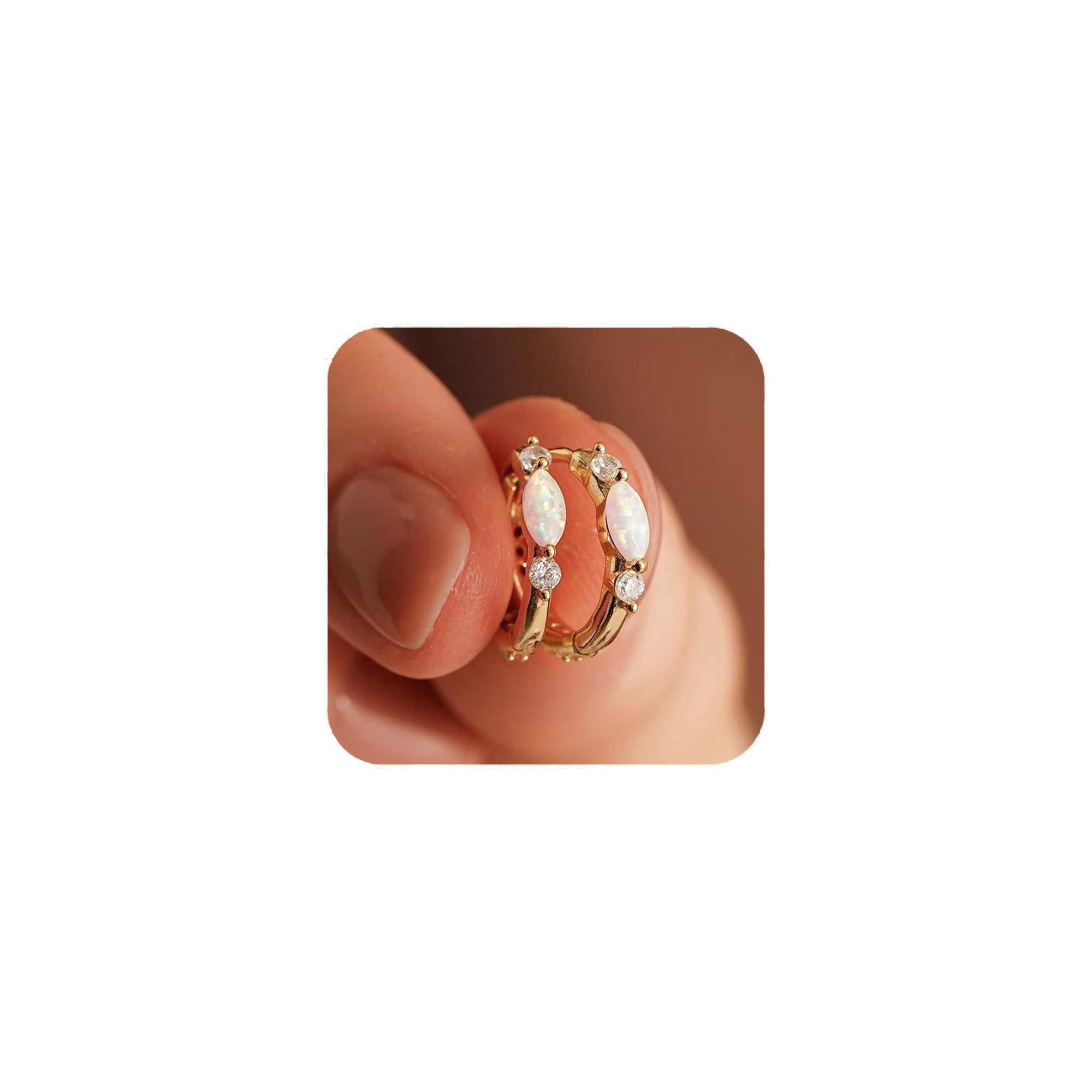 14K Gold Plated Opal Huggie Earrings for Women Minimalist Small Hoop Earrings with Zircons