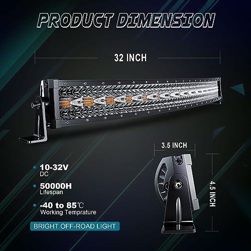 Image of 32Inch 180W Curved LED Light Bar White /Amber Flasing Six Strobe Modes