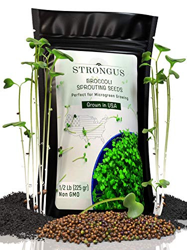 Strongus Broccoli Sprouting Seeds - Non-GMO, Natural, Natural Seed Sprouter - Sustainable for Year-Round Microgreen Garden Planting & Growing, Indoors or Outdoors - Grown in The USA -1/2 LB Pack