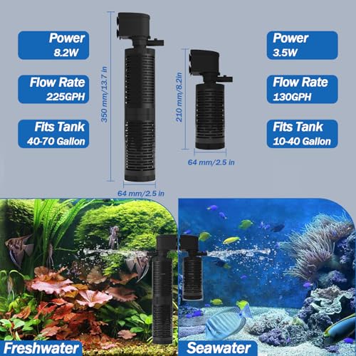 Image of AquaMiracle True 4-Stage Fish Tank Filter, in-Tank Submersible Aquarium Filter Internal Fish Filter with Aeration, for 40-70 Gallon Aquariums