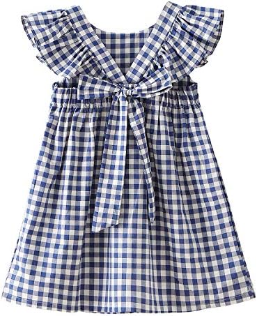 Zanie Kids Easter Dresses for Girls Toddler Dress Cute Baby Girl Summer Playwear Family Photo Outfits Plaid Blue 18-24 Months